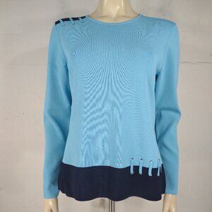 Carlisle two tone blue lacing accent long sleeve knit top blouse ladies Large